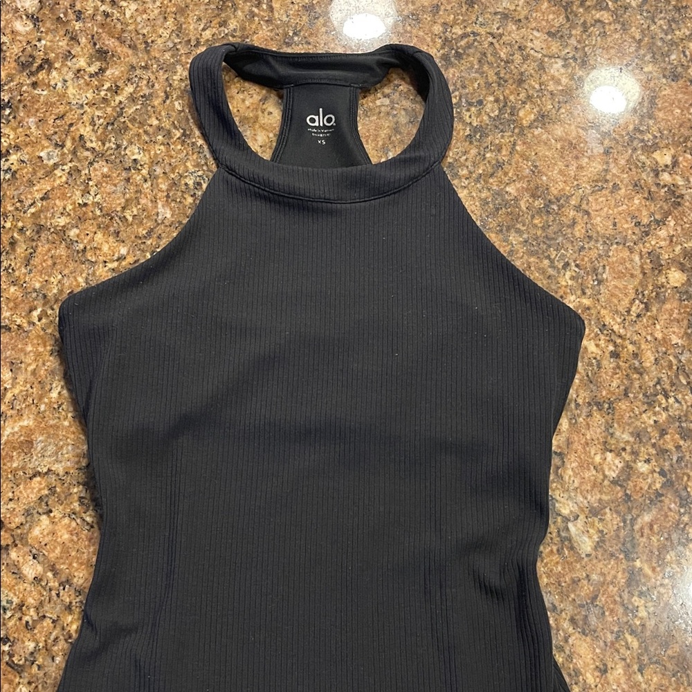 ALO Yoga Black Ribbed High Neck Racerback Tank